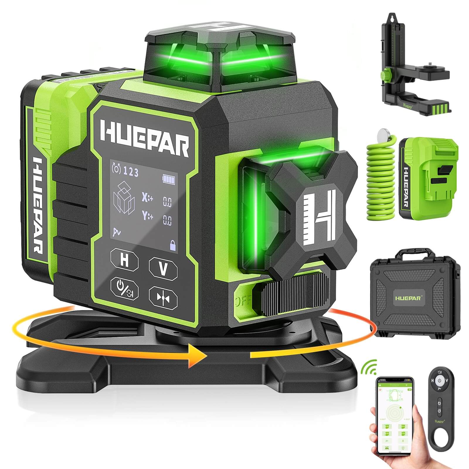 Huepar W03CG - Nivel Láser de Alta Precisión 3x360° con Rayo Verde ...
