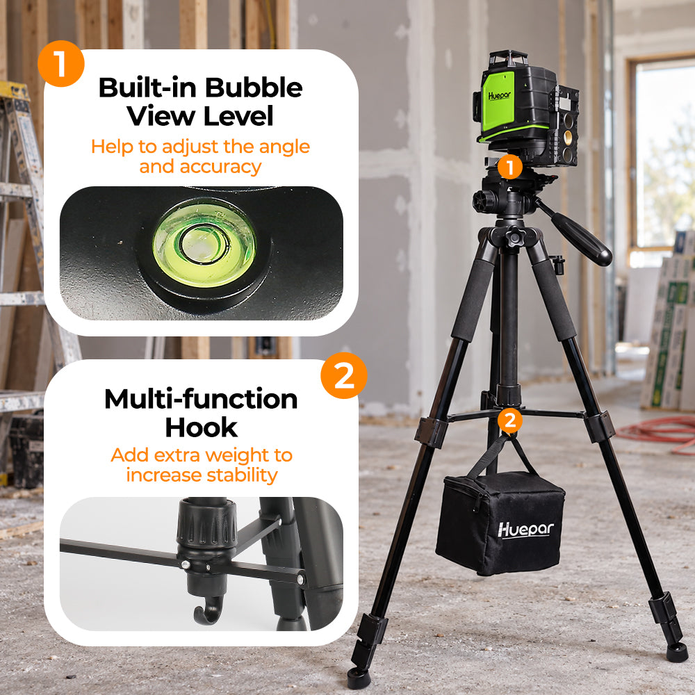 Huepar TPD14 - Láser autonivelant nivel de luz láser trípode ajustable 143cm