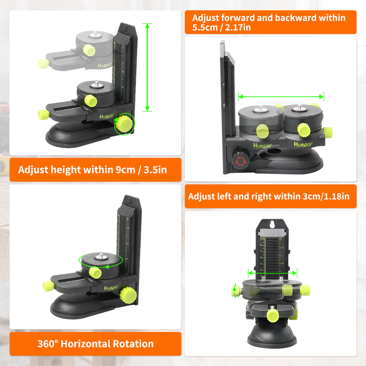 Huepar PV10+ - Soporte de ajuste fino adaptador de nivel láser