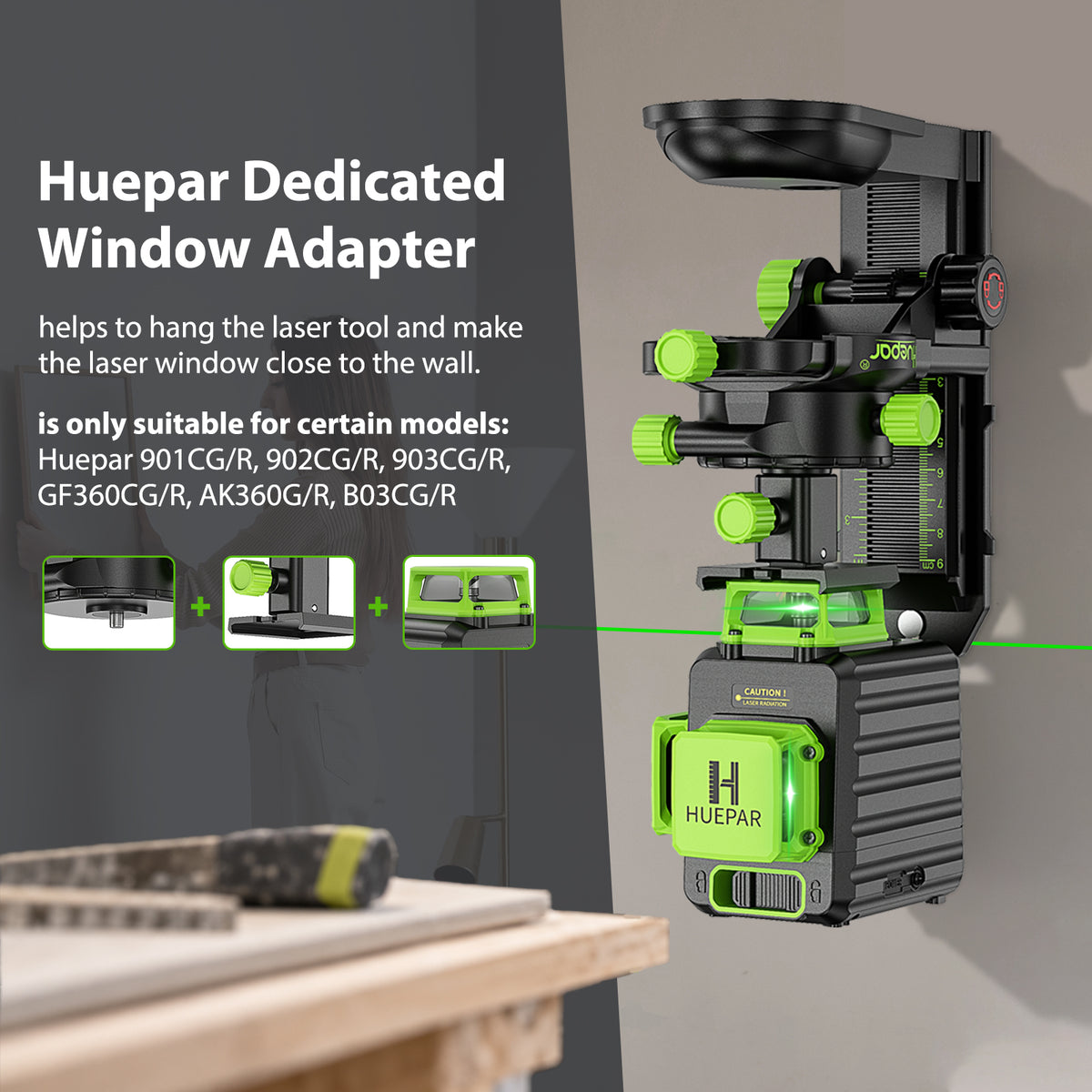 Huepar PV10+ - Soporte de ajuste fino adaptador de nivel láser