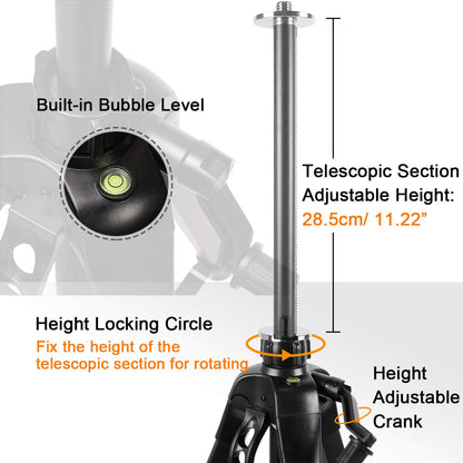 HUEPAR TPD16 - 1.6m/5.2ft Flat Head Aluminum Tripod