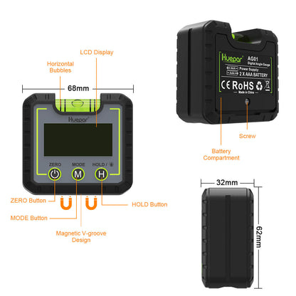 Huepar AG01 - Medidor de ángulo digital HUEPAR ES - Nivel láser