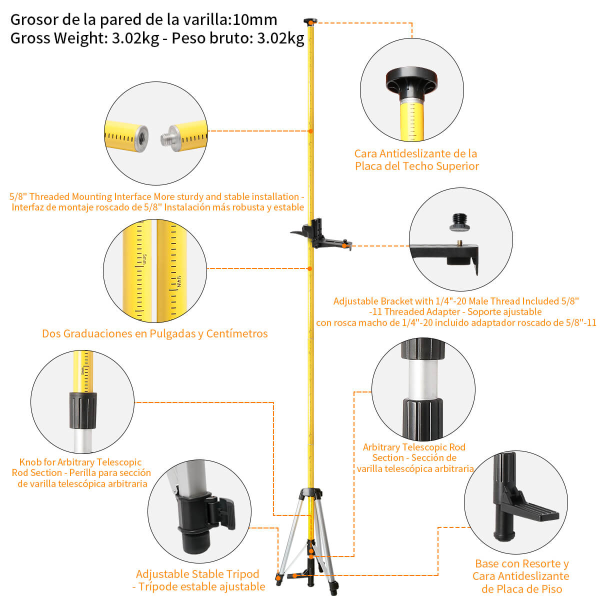 Huepar LP36 - Poste Telescópico Láser 3,7m