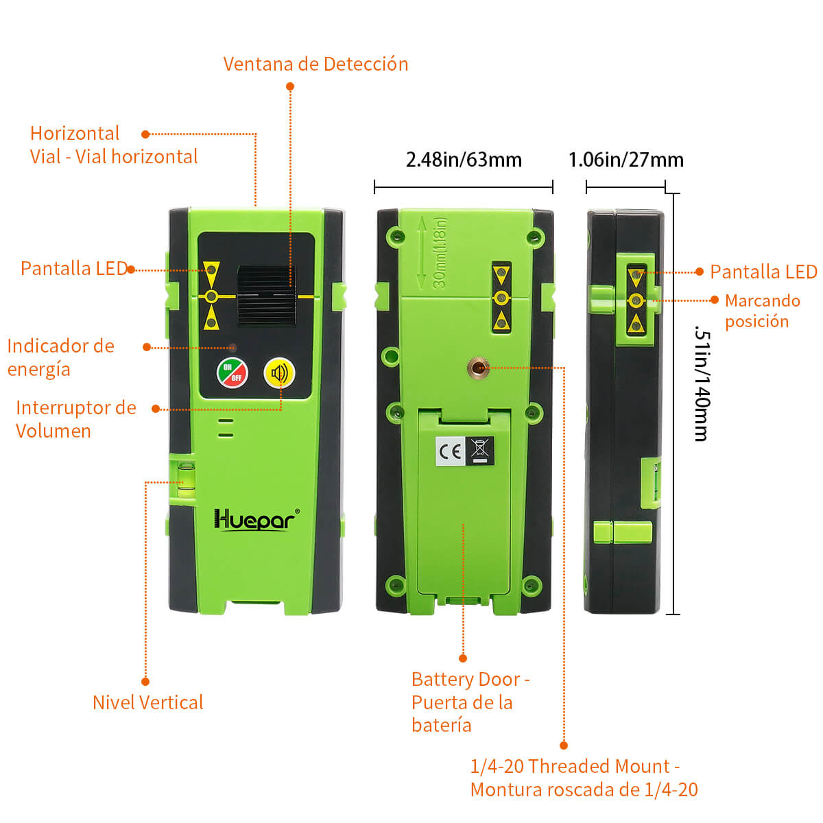 Huepar LR6RG - Detector láser para nivel láser de línea