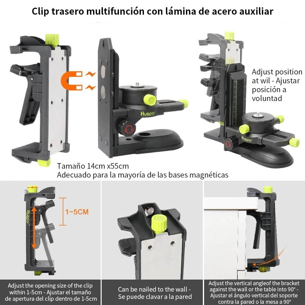 Huepar PV10+ - Soporte de ajuste fino adaptador de nivel láser